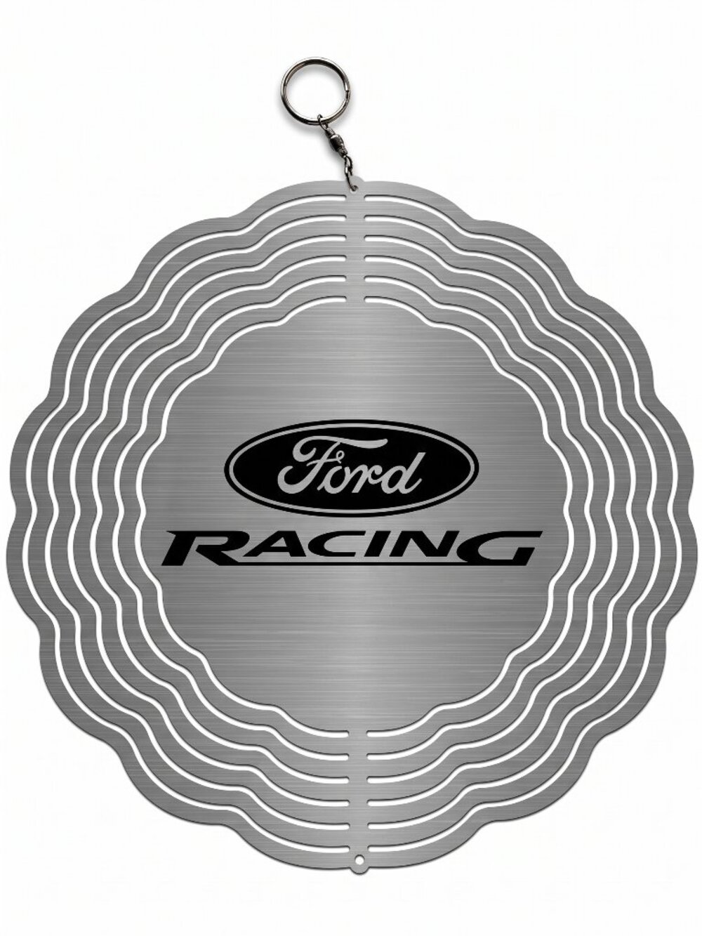 10" Ford Racing Logo Kinetic Wind Spinner - Brushed Metal Yard Decor
